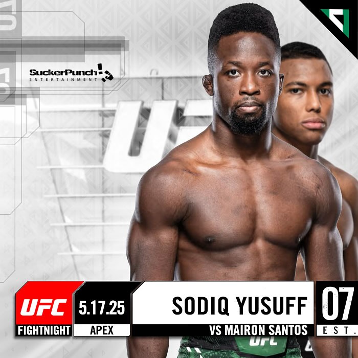 Содик Юсуфф - Майрон Сантос (UFC Fight Night 256, 18.05.2025) (, США) смотреть онлайн