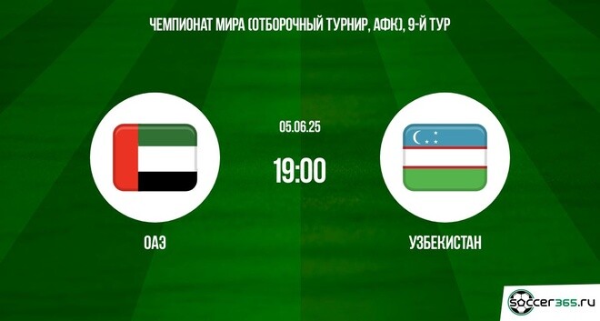 ОАЭ - Узбекистан (ЧМ-2026 - Азия. 9-й тур. 05.06.2025) онлайн бесплатно в хорошем качестве