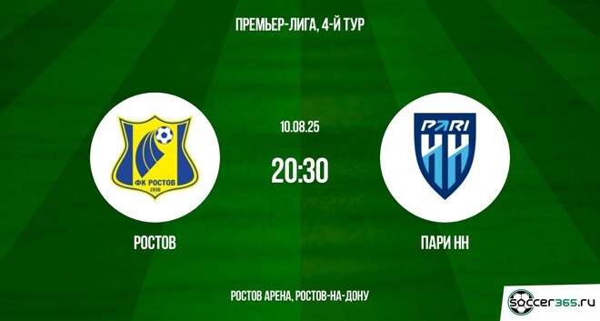 Где посмотреть Ростов - Пари НН (РПЛ. 4-й тур. 10.08.2025) бесплатно