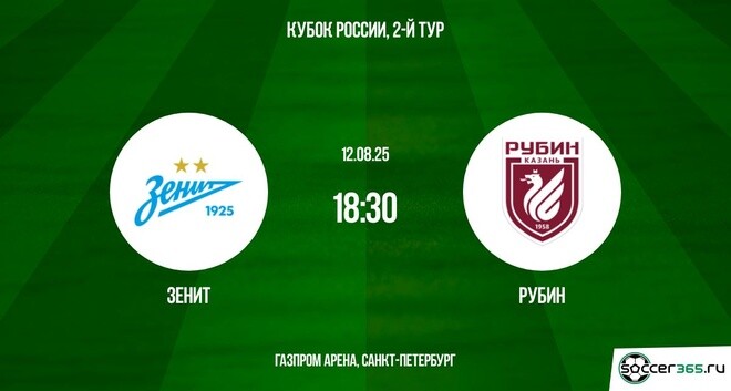 Зенит - Рубин (Fonbet Кубок России. 2-й тур. 12.08.2025) 2 смотреть бесплатно лордфильм