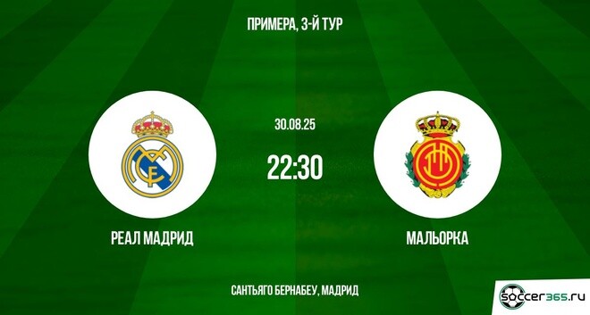 Где можно посмотреть Реал Мадрид - Мальорка (Испания - Примера, 3-й тур. 30.08.2025) бесплатно