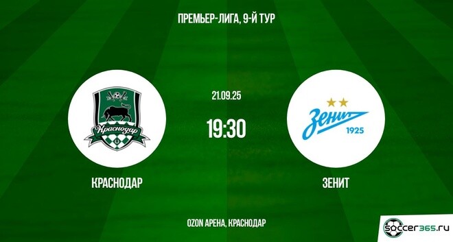Смотреть Краснодар - Зенит(РПЛ. 9-й тур. 21.09.2025) в хорошем качестве