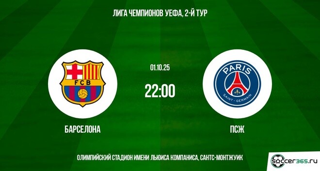 Барселона - ПСЖ(Лига чемпионов. 01.10.2025) 2 смотреть онлайн бесплатно