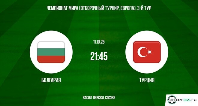 Болгария - Турция 11.10.2025. ЧМ-2026 2 смотреть онлайн бесплатно