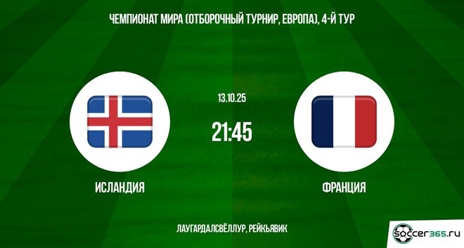 Исландия - Франция 13.10.2025 ЧМ-2026 2 где смотреть