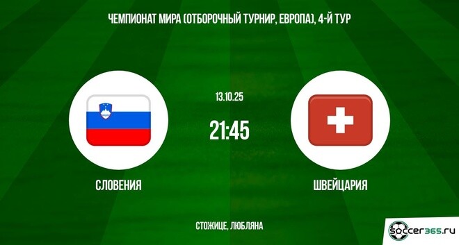 Словения - Швейцария 13.10.2025 ЧМ-2026 2 смотреть бесплатно без подписки