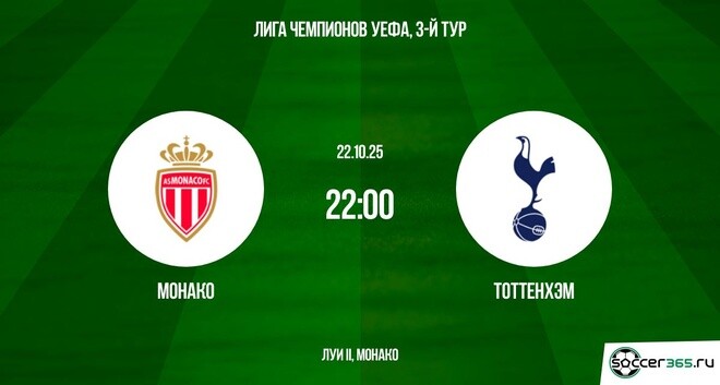 Монако - Тоттенхэм 22.10.2025 Лига чемпионов 2 hd 720