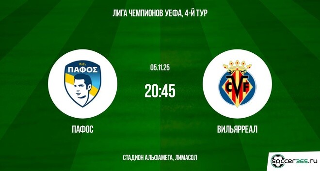 Пафос - Вильярреал 05.11.2025 Лига чемпионов 2 фильм года