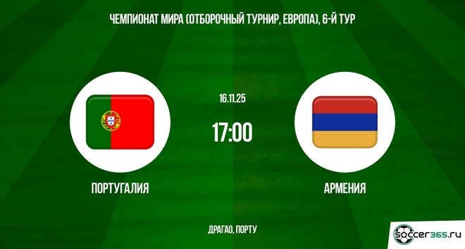 Португалия - Армения 16.11.2025 ЧМ-2026 2 смотреть онлайн бесплатно