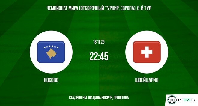 Косово - Швейцария 18.11.2025 ЧМ-2026 2 рейтинг