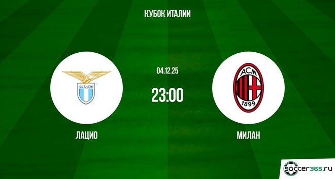 Лацио - Милан 04.12.2025 Кубок Италии 2 смотреть онлайн бесплатно