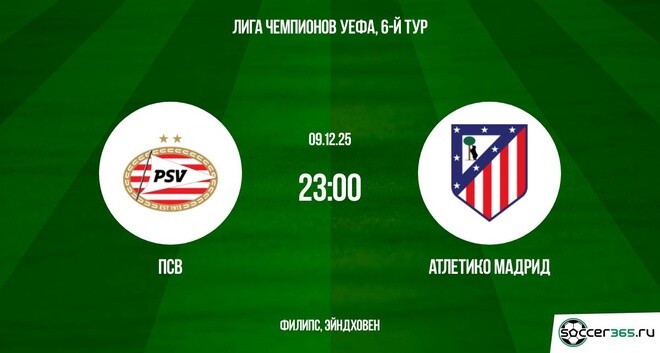 ПСВ - Атлетико М 09.12.2025 Лига чемпионов 2 конец