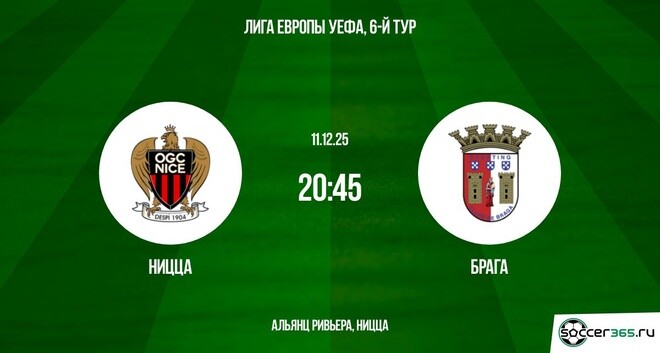 Ницца - Брага 11.12.2025 Лига Европы смотреть без рекламы
