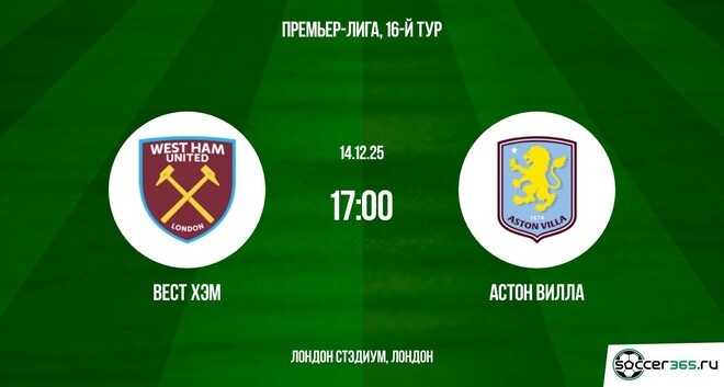 Смотреть Вест Хэм - Астон Вилла 14.12.2025 АПЛ 2 лордфильм