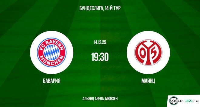 Бавария - Майнц 14.12.2025 Бундеслига в хорошем качестве онлайн
