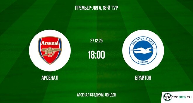 Арсенал - Брайтон 27.12.2025 АПЛ онлайн лордфильм