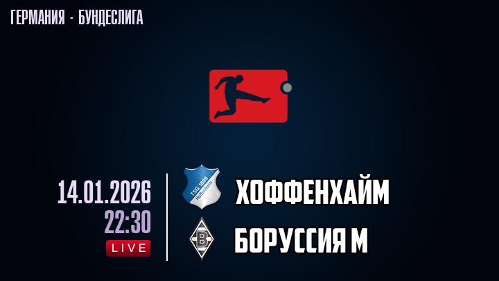 Смотреть фильм Хоффенхайм - Боруссия М 14.01.2026 2 на телефоне