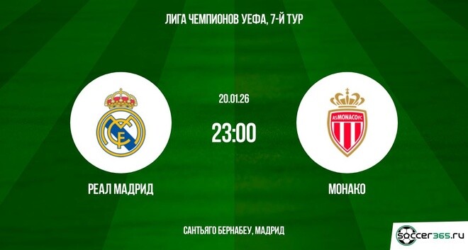 Смотреть Реал Мадрид - Монако 20.01.2026 2 на русском онлайн
