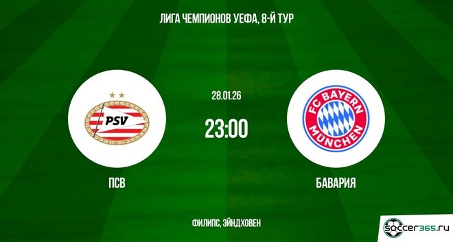ПСВ - Бавария 28.01.2026 (Лига чемпионов) 2 смотреть lordfilm