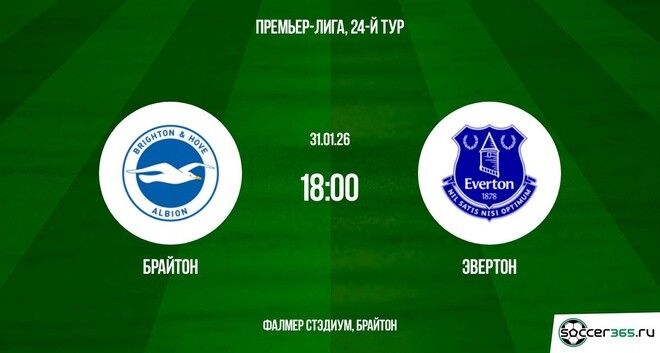 Смотреть Брайтон - Эвертон 31.01.2026 на русском онлайн