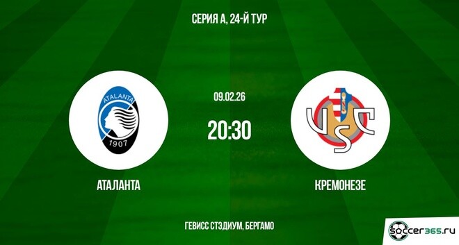 Аталанта - Кремонезе 09.02.2026 смотреть онлайн лорд фильм