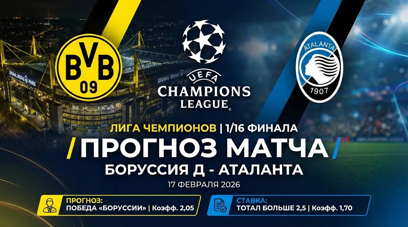 Боруссия Д - Аталанта 17.02.2026 (Лига чемпионов) 2 смотреть онлайн бесплатно