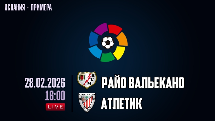 Посмотреть Райо Вальекано - Атлетик Б 28.02.2026 онлайн