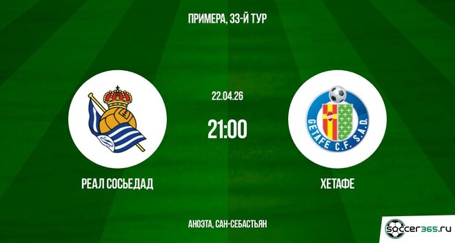 Смотреть Реал Сосьедад - Хетафе 22.04. в хорошем качестве | 2026