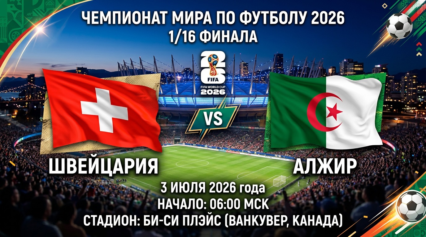 Швейцария - Алжир 03.07.2026 (ЧМ-2026, 1 фильм смотреть онлайн бесплатно в хорошем качестве HD